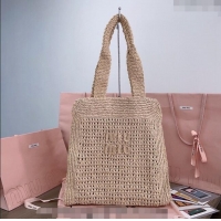 Top Grade Miu Miu Woven fabric Tote bag 5BG230 Beige 2024