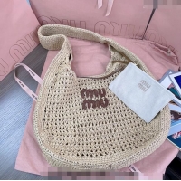 Best Price Miu Miu Woven fabric hobo bag 5BC116 Beige 2024