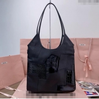 Most Popular Miu Miu IVY Patchwork Leather Tote Bag 5BG231 Black 2024