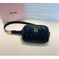 Original Cheap Miu Miu Matelasse Leather Pouch Belt 2cm with Logo Buckle 0708 Black 2024