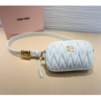 Best Price Miu Miu Matelasse Leather Pouch Belt 2cm with Logo Buckle 0708 White 2024