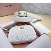 Buy Luxury Miu Miu Matelasse Leather Pouch Belt 3cm with Pin Buckle 0708 White 2024