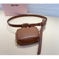 Grade Cheapest Miu Miu Leather Pouch Belt 1.5cm with Pin Buckle 0708 Brown 2024