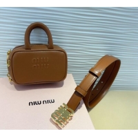 Low Cost Miu Miu Leather Pouch Belt 2cm with Logo Buckle 0708 Brown 2024