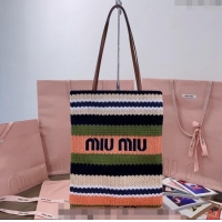 Market Sells Miu Miu Crochet fabric tote bag 5BG248 Green/Pink/Beige 2024