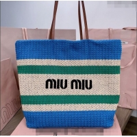 Best Product Miu Miu Crochet fabric tote bag 5BG228 Blue/Beige/Green 2024