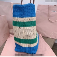 Best Product Miu Miu Crochet fabric tote bag 5BG228 Blue/Beige/Green 2024