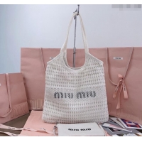 Grade Quality Miu Miu Fabric and linen tote bag 5BG231 White 2024