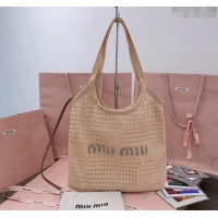 Top Design Miu Miu Fabric and linen tote bag 5BG231 Beige 2024