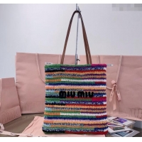 Top Grade Miu Miu Crochet fabric tote bag 5BG248 Rainbow Multicolor 2024