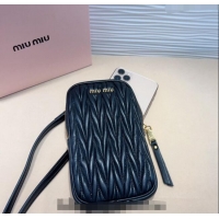 Trendy Design Miu Miu Matelasse Leather Phone Holder with Strap 0820 Black 2024