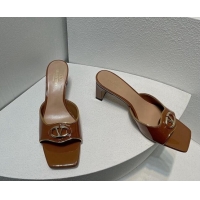 Purchase Valentino The Bold Edition VLogo Heel Slides Sandal in Patent Calfskin Brown 612024