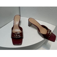 Pretty Style Valentino The Bold Edition VLogo Heel Slides Sandal in Patent Calfskin Burgundy 612025