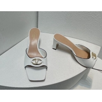 Luxury Valentino The Bold Edition VLogo Heel Slides Sandal in Patent Calfskin White 612028