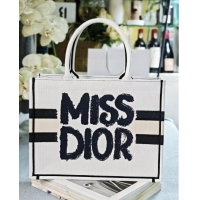 Luxury Discount Dior Medium Book Tote bag in White and Black Miss Dior Graffiti Embroidery D1287 2024