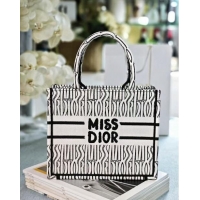 Spot Bulk Dior Small Book Tote bag in White and Black Miss Dior Allover Embroidery CD1286 2024