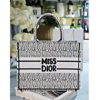 Top Quality Dior Medium Book Tote bag in White and Black Miss Dior Allover Embroidery D1286 2024