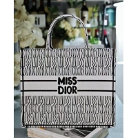 Best Quality Dior Large Book Tote bag in White and Black Miss Dior Allover Embroidery CD1286 2024