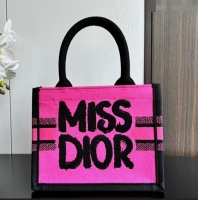 New Stylish Dior Small Book Tote bag in Two-Tone Fuchsia and Purple Miss Dior Graffiti Embroidery CD1286 2024