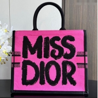 New Product Dior Large Book Tote bag in Two-Tone Fuchsia and Purple Miss Dior Graffiti Embroidery CD1286 2024