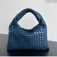 Shop Discount Bottega Veneta Small Hop Hobo Bag in Intrecciato Leather and Denim 789028 Abyss/Indigo Blue 2024