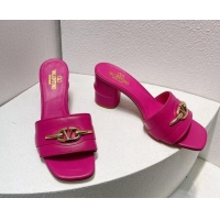 Unique Style Valentino The Bold Edition VLogo Heel Slides Sandal in Calfskin Dark Pink 612030