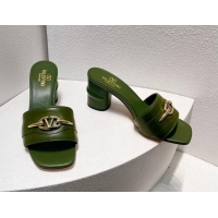 Grade Quality Valentino The Bold Edition VLogo Heel Slides Sandal in Calfskin Dark Green 612035