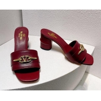 Best Grade Valentino The Bold Edition VLogo Heel Slides Sandal in Calfskin Burgundy 612036