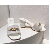 Low Price Valentino The Bold Edition VLogo Heel Slides Sandal in Calfskin White 612038