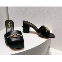 Good Quality Valentino The Bold Edition VLogo Heel Slides Sandal in Calfskin Black 612039