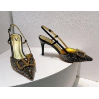 Sumptuous Valentino VLogo Slingback Pumps 8cm in Toile Iconographe Strass Gold/Blue 612041