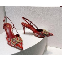 Pretty Style Valentino VLogo Slingback Pumps 8cm in Toile Iconographe Strass Red/Silver 612045