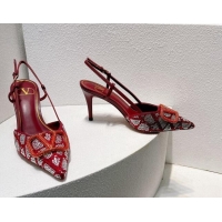 Cheapest Valentino VLogo Slingback Pumps 8cm in Toile Iconographe Strass Burgundy 612046