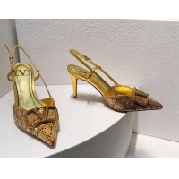 Good Quality Valentino VLogo Slingback Pumps 8cm in Toile Iconographe Strass Gold/Brown 612051