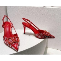 Pretty Style Valentino VLogo Slingback Pumps 8cm in Toile Iconographe Strass Red 612055