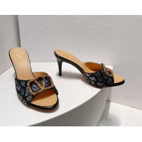 Unique Style Valentino VLogo Heel Slides Sandal 8cm in Toile Iconographe Strass Black/Multicolor 612059