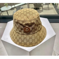 Top Grade Gucci GG Canvas Bucket Hat with GG Patch 0712 Beige 2023