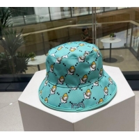 Good Product Gucci Animal Print Bucket Hat 0731 Light Blue 2023