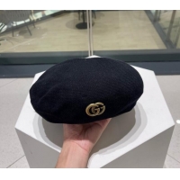 Reasonable Price Gucci Knit Beret Hat with GG 0810 Black 2023