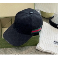 Top Design Gucci GG Canvas Classic Baseball Hat with Web 1108 Black 2023