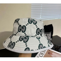 Top Design Gucci Interlocking G Bucket Hat 0112 White/Green 2024