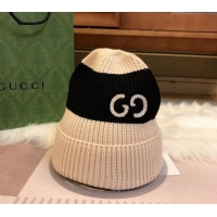 Top Design Gucci Knit Hat with Sequins GG 0131 Light Beige/Black 2024