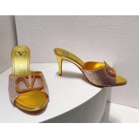 Purchase Valentino VLogo Heel Slides Sandal 8cm in Toile Iconographe Strass Gold/Nude 612066