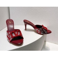 Low Price Valentino VLogo Heel Slides Sandal 8cm in Toile Iconographe Strass Burgundy/Red 612070