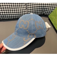 Buy Fashionable Gucci Jumbo GG Denim Baseball Hat 0301 Light Blue 2024