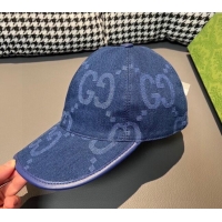 Free Shipping Gucci Jumbo GG Denim Baseball hat 0301 Navy Blue 2024