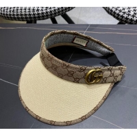 Top Quality Gucci Straw and Canvas Visor Hat 0403 Beige 2024