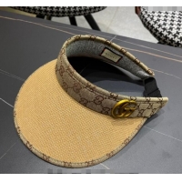 Best Price Gucci Straw and Canvas Visor Hat 0403 Khaki 2024