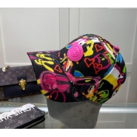 Discount Gucci GG Canvas Baseball Hat with Graffi Print 040301 Black 2024