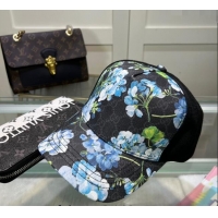 Luxury Classic Gucci Black GG Canvas Baseball Hat with Flora 040301 Blue 2024